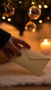 Weihnachtskarte mit Kerzen und Weihnachtsbaum, festliche Stimmung, WarsoWerk.