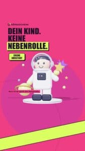 Kinderspielzeug mit Kopfhörern und bunten Sternen auf pinkem Hintergrund.