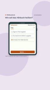 Hörbuch App von WarsoWerk mit Auswahloptionen für Titel.