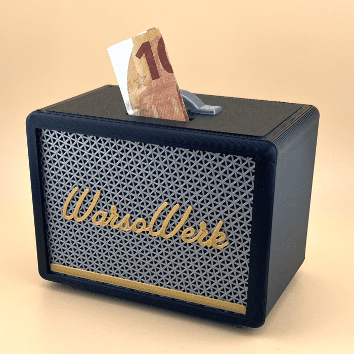 Spardose im Lautsprecher Design mit 10 Euro Geldschein